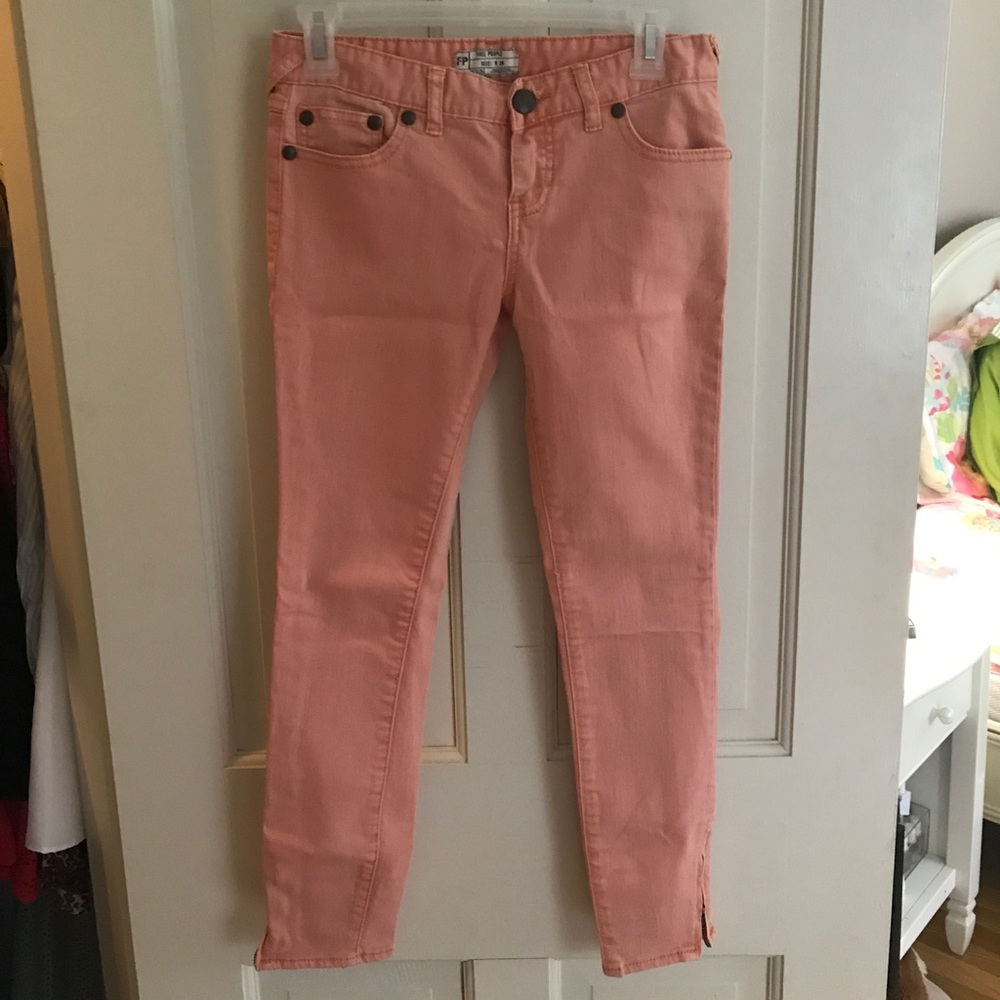 Free People Ankle Skinny Jeans CoralPink 26 Zipper
